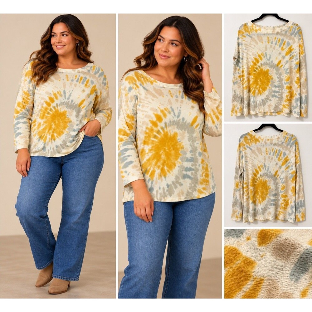 Free People We The Free Be Free Tie Dye Oversized Boho Tee Yellow Sz S NWOT